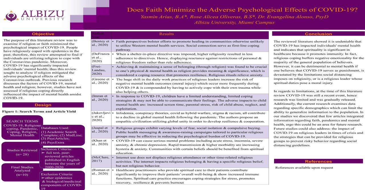 Arias and Oliveras does faith minimize the adverse psychological effects of covid 19