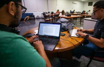 Students studying at library